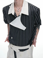 Embroidered Striped Asymmetrical Short-Sleeve Shirt 1