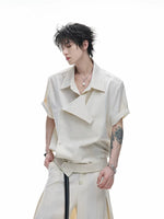Embroidered Striped Asymmetrical Short-Sleeve Shirt 2