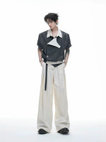 Embroidered Striped Asymmetrical Short-Sleeve Shirt 3
