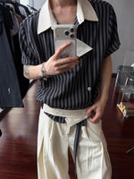 Embroidered Striped Asymmetrical Short-Sleeve Shirt 4