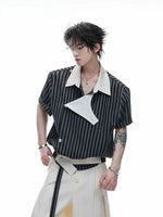 Embroidered Striped Asymmetrical Short-Sleeve Shirt 5