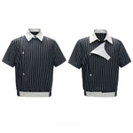 6252633119359,6252633119360,6252633119361,6252633119362, Embroidered Striped Asymmetrical Short-Sleeve Shirt
