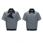 6260485823781,6260485823782,6260485823783,6260485823784, Embroidered Striped Asymmetrical Short-Sleeve Shirt