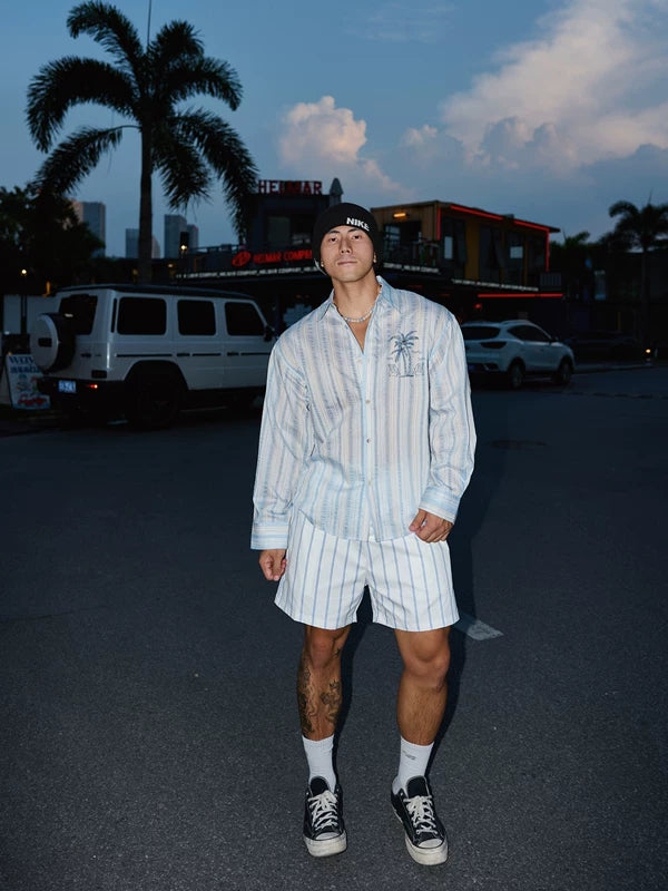 Embroidered Striped Long-Sleeve Button-Down Shirt 2