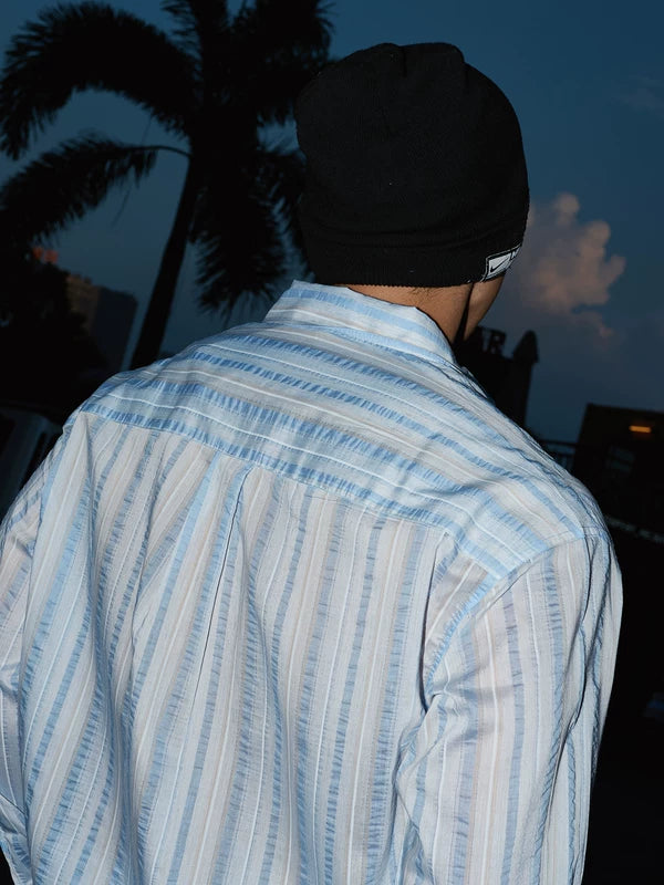 Embroidered Striped Long-Sleeve Button-Down Shirt 4