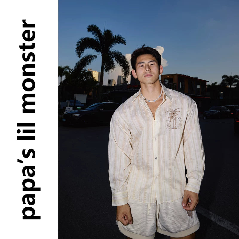 6105435768534,6105435768535,6105435768536,6105435768537, Embroidered Striped Long-Sleeve Button-Down Shirt