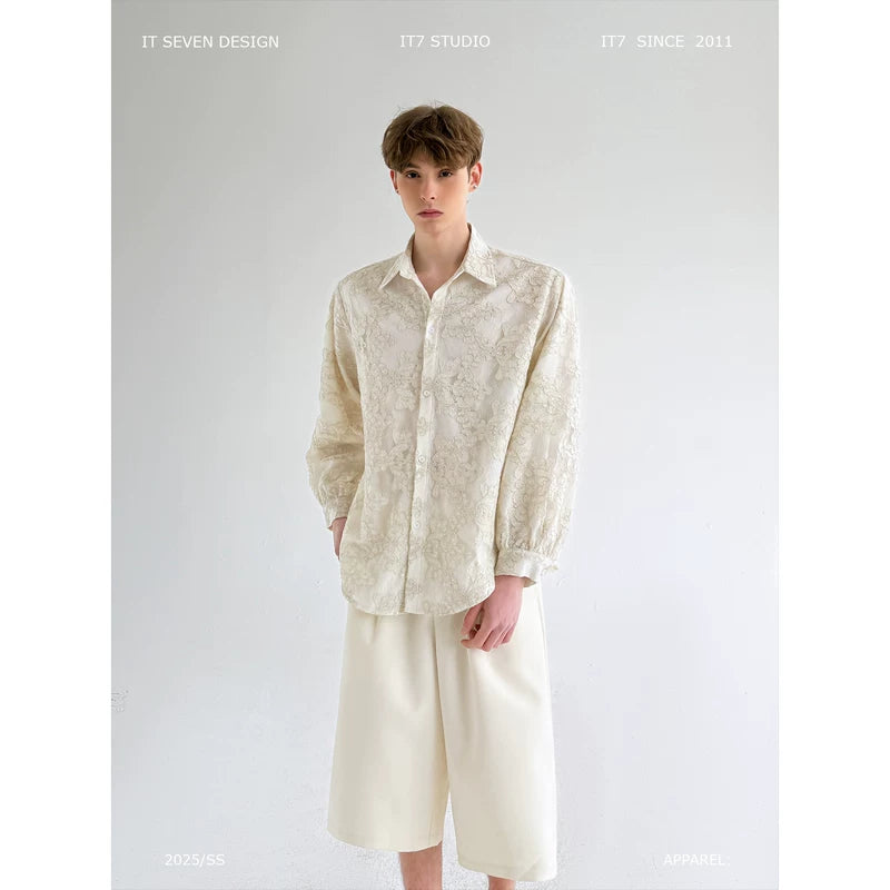 Embroidered Tulle Long-Sleeve Button-Up Shirt 1