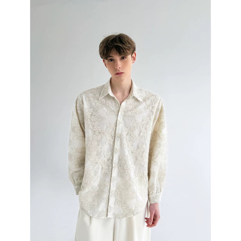 Embroidered Tulle Long-Sleeve Button-Up Shirt 3