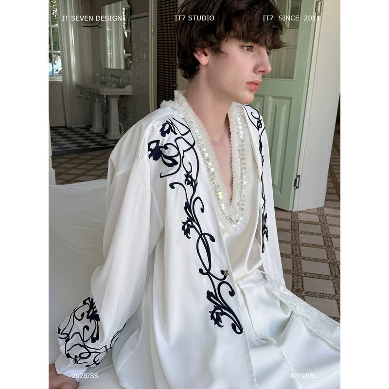 Embroidered V-Neck Loose Fit Shirt 1