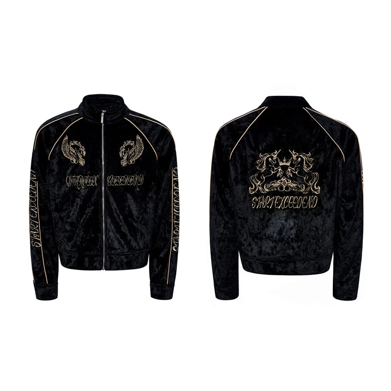 6192151591113,6192151591114,6192151591115,6192151591116, Embroidered Velvet Stand Collar Jacket