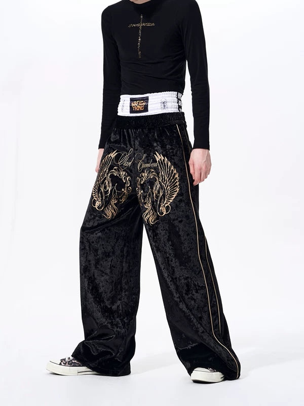 Embroidered Velvet Wide-Leg Sweatpants 3