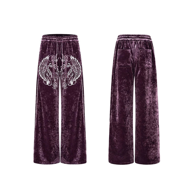 6026163812732,6026163812733,6026163812734,6026163812735, Embroidered Velvet Wide-Leg Sweatpants