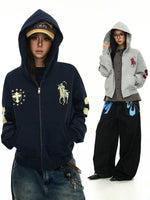 Embroidered War Horse Boxy Zip Hoodie 1