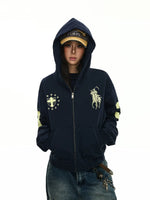 Embroidered War Horse Boxy Zip Hoodie 3