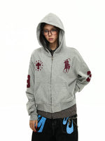Embroidered War Horse Boxy Zip Hoodie 4