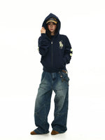 Embroidered War Horse Boxy Zip Hoodie 5