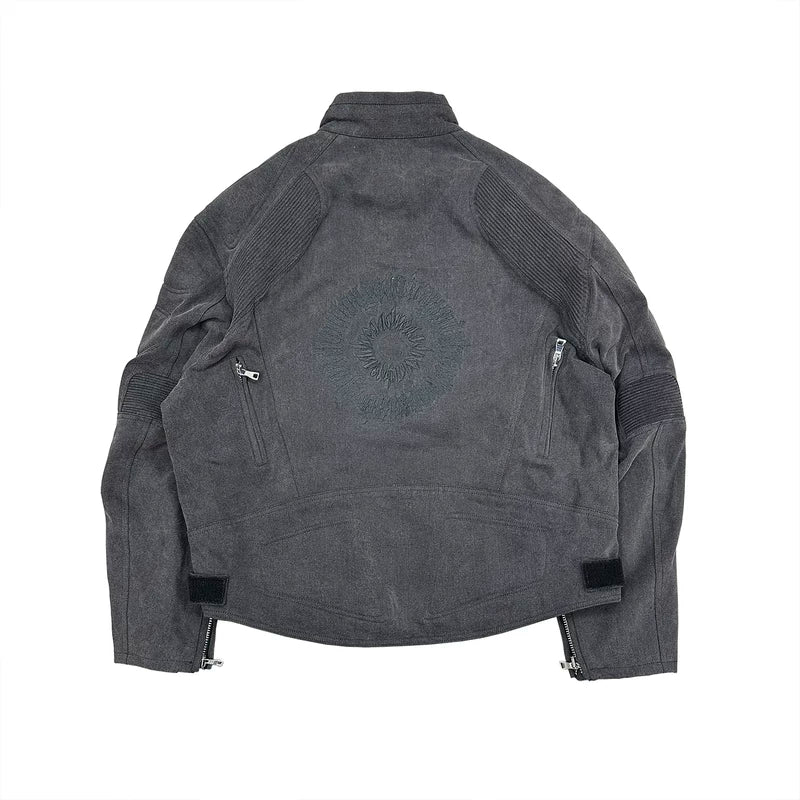 Embroidered Washed Denim Motorcycle Riding Jacket 1