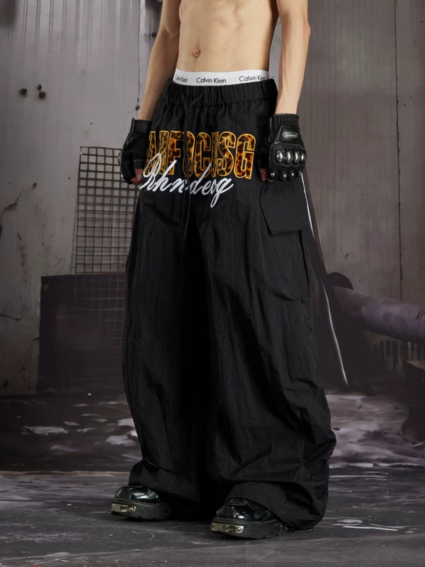 Embroidered Wide Leg Cargo Pants 5