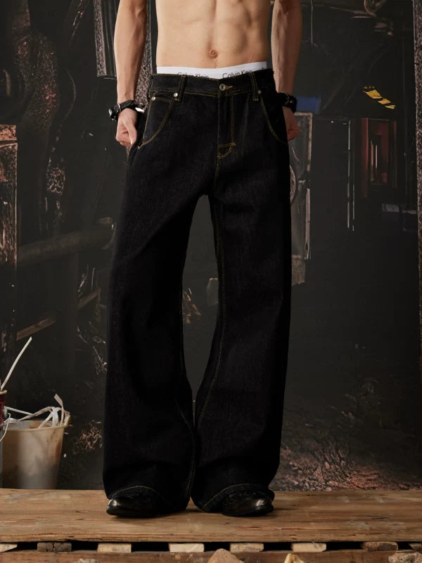 Embroidered Wide Leg Deconstructed Denim Pants 3
