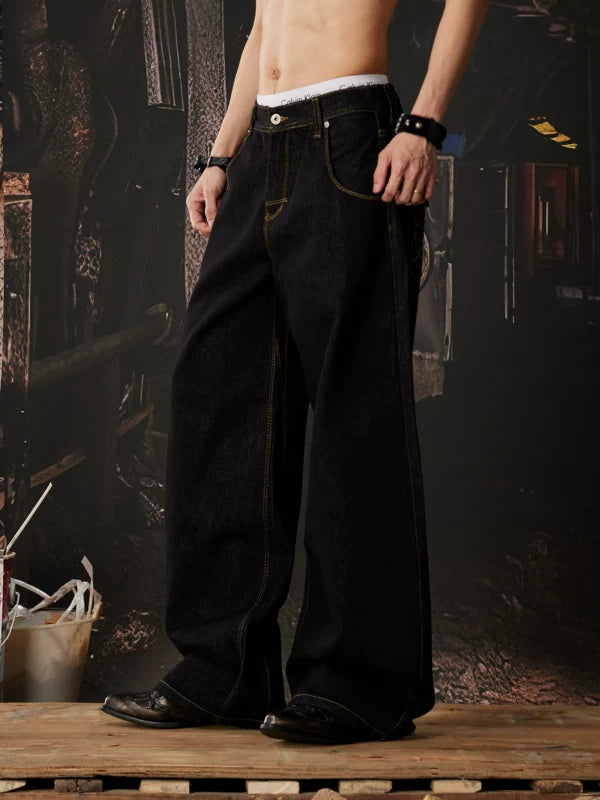 Embroidered Wide Leg Deconstructed Denim Pants 4