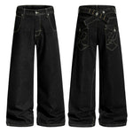 6058237128572,6058237128573,6058237128574,6058237128575,6058237128576, Embroidered Wide Leg Deconstructed Denim Pants
