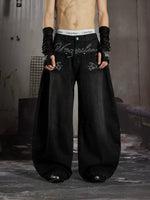 Embroidered Wide Leg Denim Pants 1