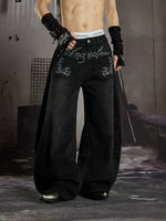 Embroidered Wide Leg Denim Pants 2