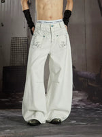Embroidered Wide Leg Denim Pants 5