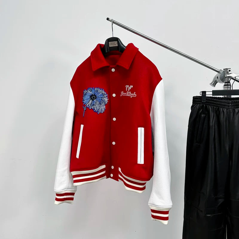 Embroidered Wool and Leather Varsity Jacket 2