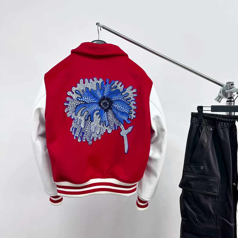 Embroidered Wool and Leather Varsity Jacket 3