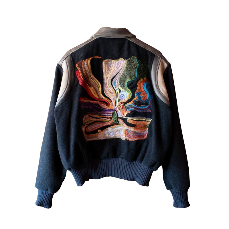 Embroidered Wool Cashmere Patchwork Baseball Jacket 1