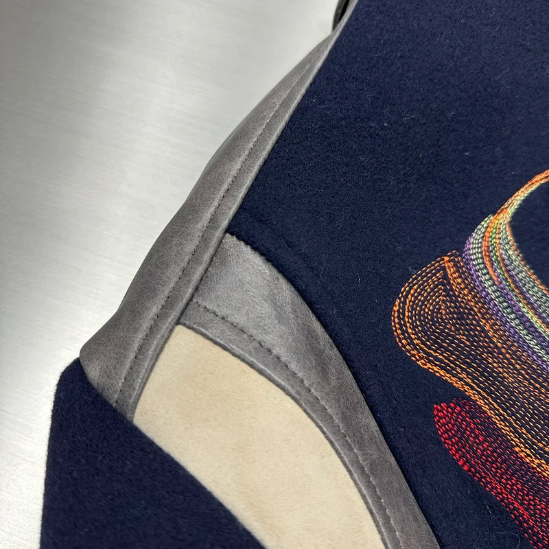 Embroidered Wool Cashmere Patchwork Baseball Jacket 5