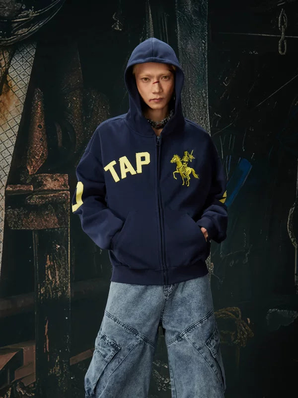 Embroidered Zip-Up Hooded Sweatshirt Jacket 1