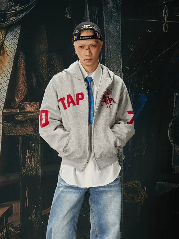 Embroidered Zip-Up Hooded Sweatshirt Jacket 2