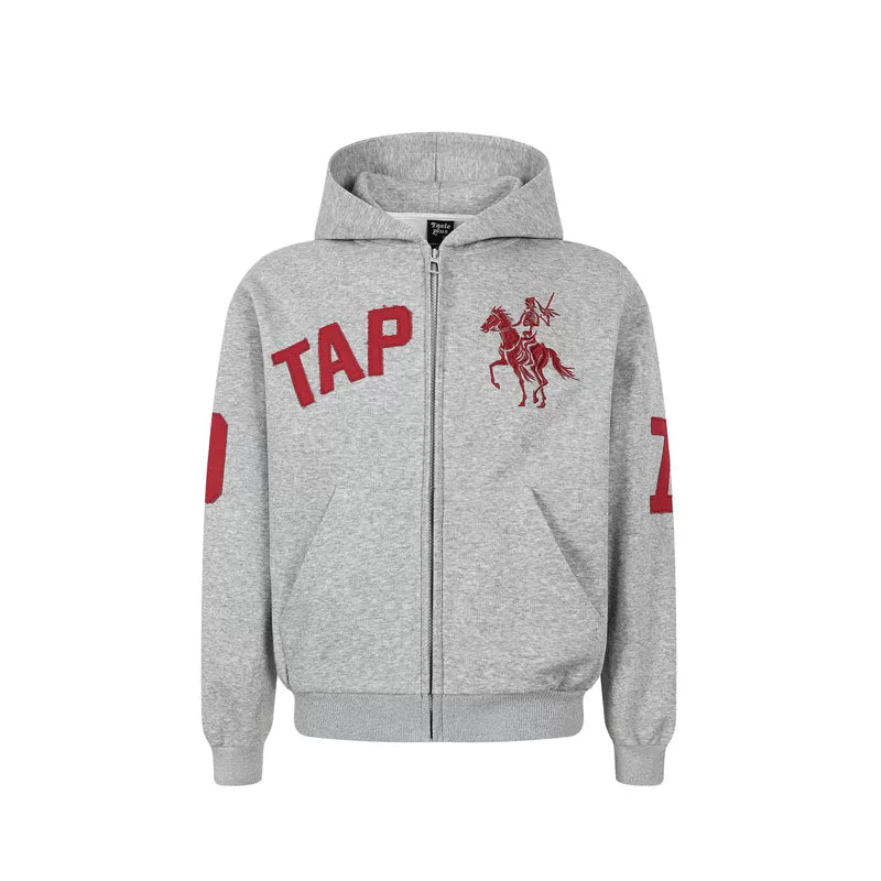 6197619823466,6197619823467,6197619823468,6197619823469, Embroidered Zip-Up Hooded Sweatshirt Jacket