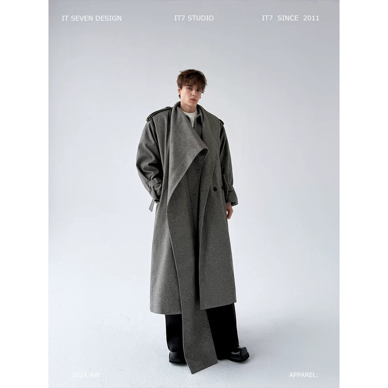 Extra Long Double-Breasted Shawl Collar Coat 1