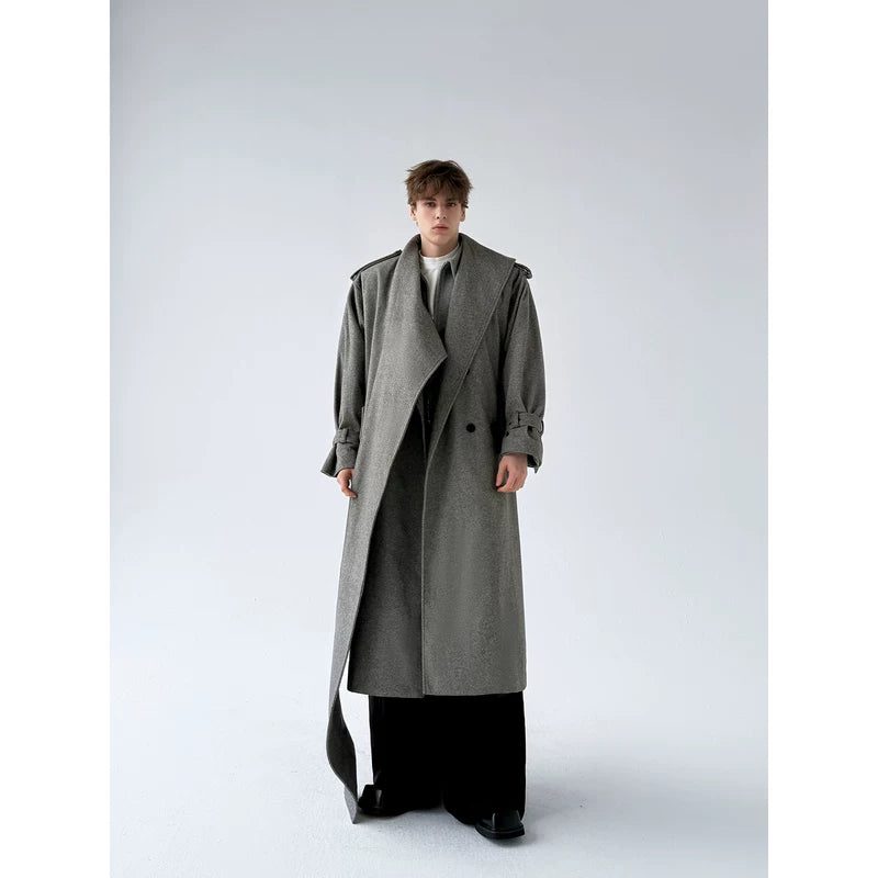 Extra Long Double-Breasted Shawl Collar Coat 2