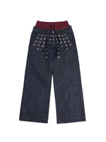 6074506313580,6074506313581,6074506313582,6074506313583, Eyelet Detail Double Waistband Denim Pants