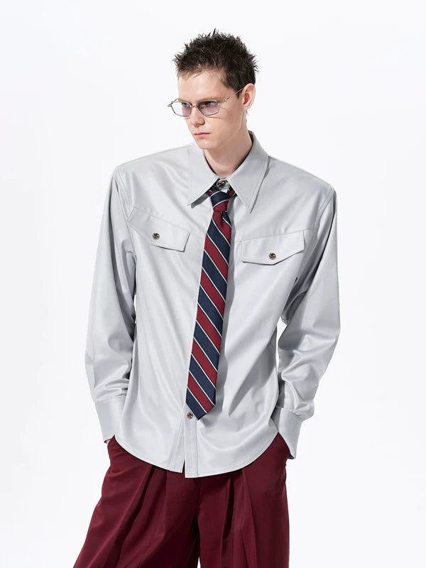 Faux Acetate Straight Shoulder Shirt 2