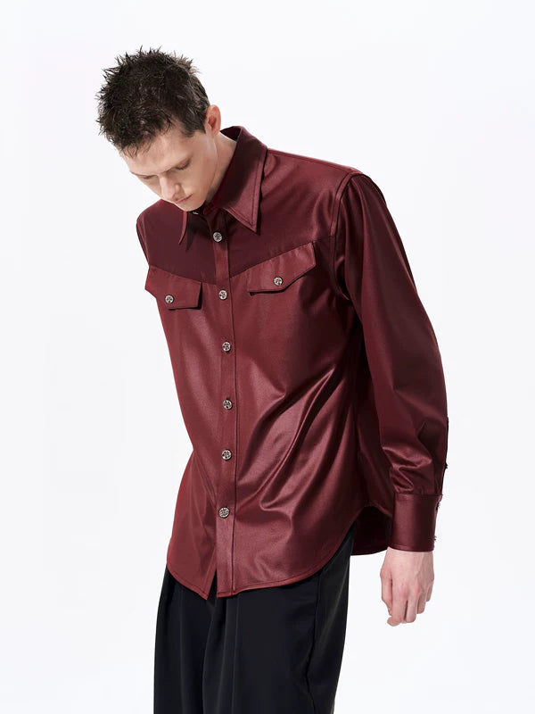 Faux Acetate Straight Shoulder Shirt 3
