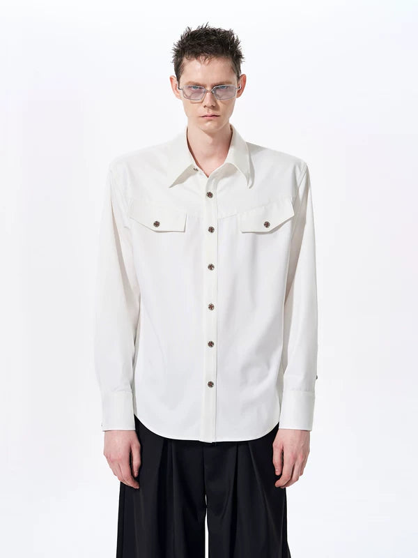 Faux Acetate Straight Shoulder Shirt 4