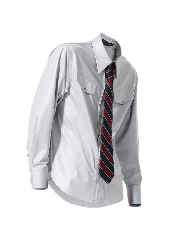 Faux Acetate Straight Shoulder Shirt 5
