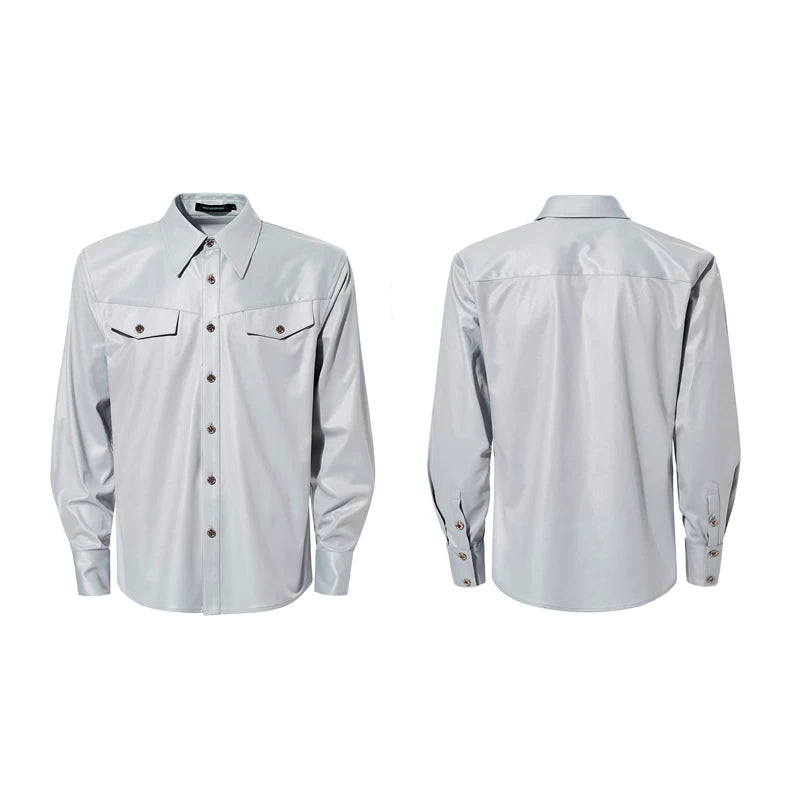 6027785069125,6027785069126,6027785069127,6027785069128, Faux Acetate Straight Shoulder Shirt