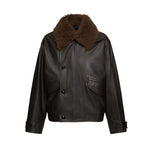Faux Fur Collar Leather Bomber Jacket 1