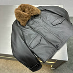 Faux Fur Collar Leather Bomber Jacket 3