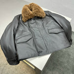 Faux Fur Collar Leather Bomber Jacket 4