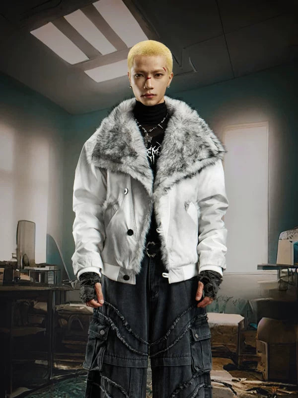 ,6116797878168,6116797878169,6116797878170,6116797878171, Faux Fur Collar Padded Short Jacket