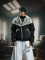 6116797878172,6116797878173,6116797878174,6116797878175, Faux Fur Collar Padded Short Jacket