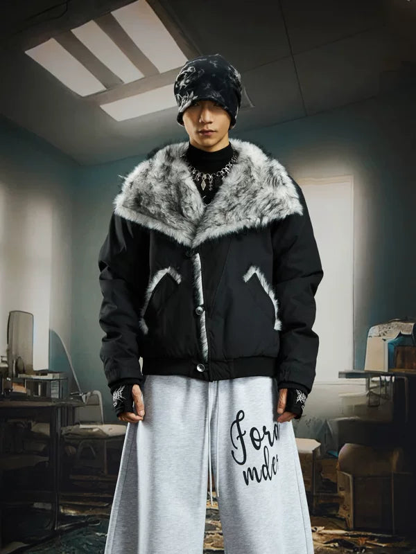 6116797878172,6116797878173,6116797878174,6116797878175, Faux Fur Collar Padded Short Jacket