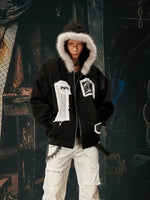 Faux Fur Collar Patchwork Zip-Up Hoodie 3